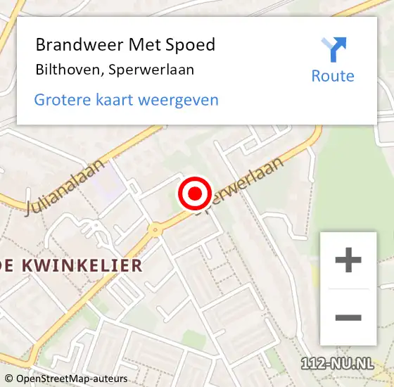 Locatie op kaart van de 112 melding: Brandweer Met Spoed Naar Bilthoven, Sperwerlaan op 13 augustus 2023 17:57