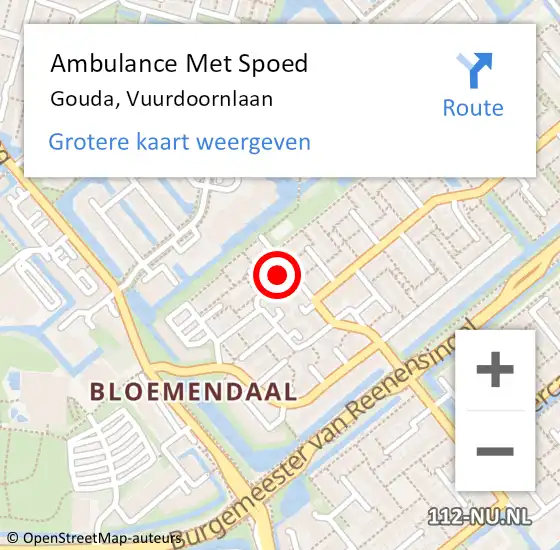 Locatie op kaart van de 112 melding: Ambulance Met Spoed Naar Gouda, Vuurdoornlaan op 13 augustus 2023 17:59