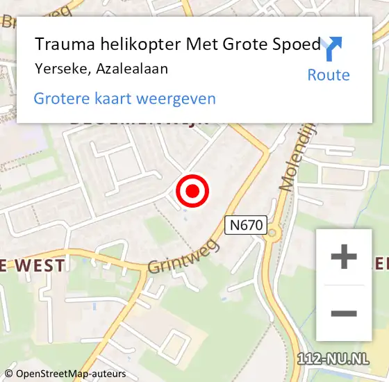Locatie op kaart van de 112 melding: Trauma helikopter Met Grote Spoed Naar Yerseke, Azalealaan op 13 augustus 2023 18:21