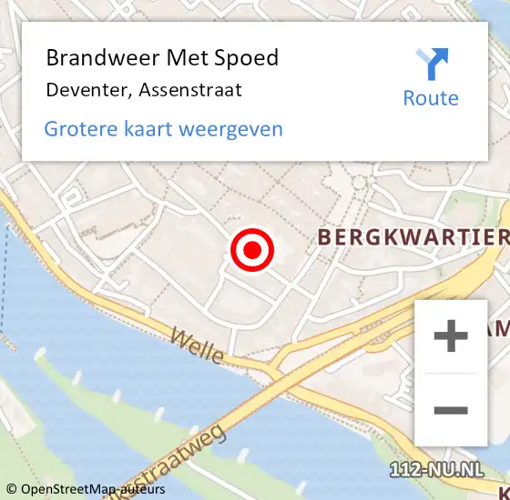 Locatie op kaart van de 112 melding: Brandweer Met Spoed Naar Deventer, Assenstraat op 13 augustus 2023 18:22