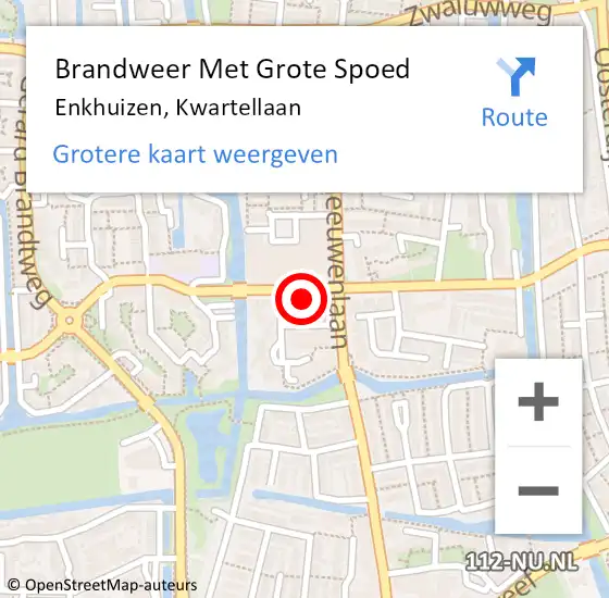 Locatie op kaart van de 112 melding: Brandweer Met Grote Spoed Naar Enkhuizen, Kwartellaan op 13 augustus 2023 18:22