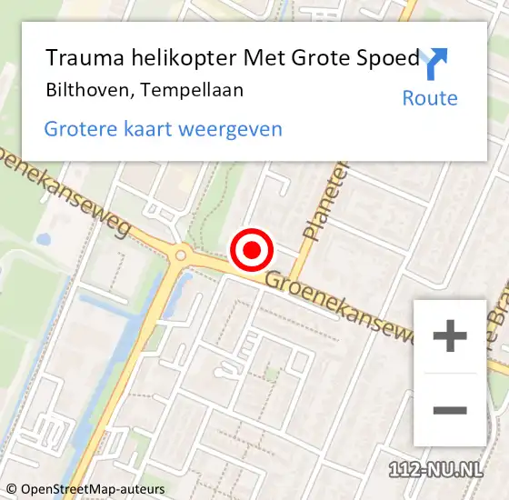 Locatie op kaart van de 112 melding: Trauma helikopter Met Grote Spoed Naar Bilthoven, Tempellaan op 13 augustus 2023 18:32