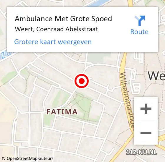 Locatie op kaart van de 112 melding: Ambulance Met Grote Spoed Naar Weert, Coenraad Abelsstraat op 13 augustus 2023 18:40