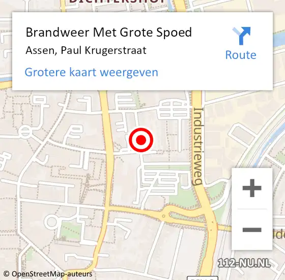Locatie op kaart van de 112 melding: Brandweer Met Grote Spoed Naar Assen, Paul Krugerstraat op 13 augustus 2023 18:56