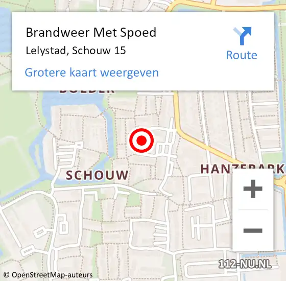 Locatie op kaart van de 112 melding: Brandweer Met Spoed Naar Lelystad, Schouw 15 op 13 augustus 2023 19:31