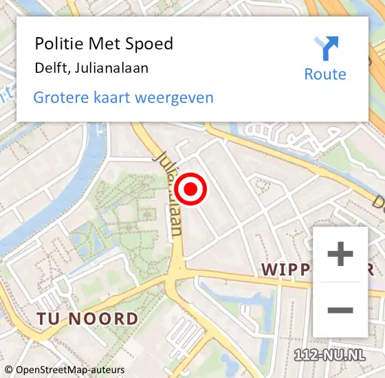 Locatie op kaart van de 112 melding: Politie Met Spoed Naar Delft, Julianalaan op 13 augustus 2023 19:37