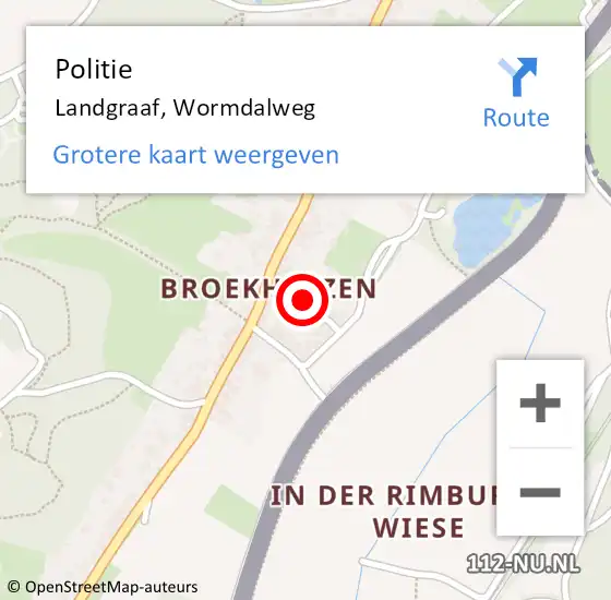 Locatie op kaart van de 112 melding: Politie Landgraaf, Wormdalweg op 13 augustus 2023 19:39