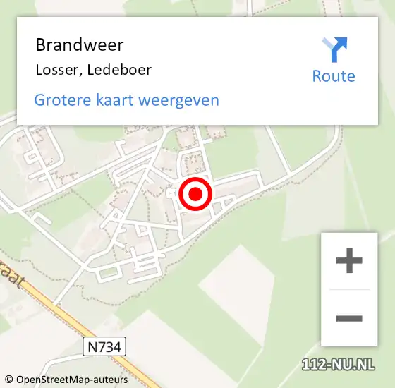 Locatie op kaart van de 112 melding: Brandweer Losser, Ledeboer op 13 augustus 2023 19:42