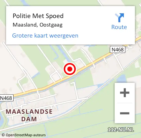Locatie op kaart van de 112 melding: Politie Met Spoed Naar Maasland, Oostgaag op 13 augustus 2023 19:49
