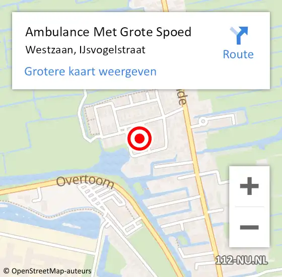 Locatie op kaart van de 112 melding: Ambulance Met Grote Spoed Naar Westzaan, IJsvogelstraat op 13 augustus 2023 20:02