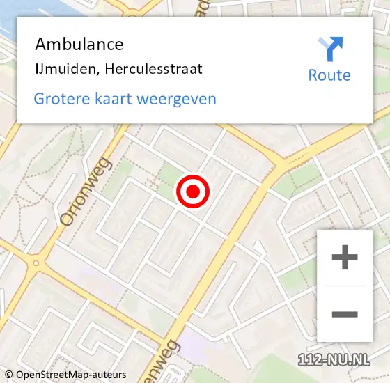 Locatie op kaart van de 112 melding: Ambulance IJmuiden, Herculesstraat op 13 augustus 2023 20:53