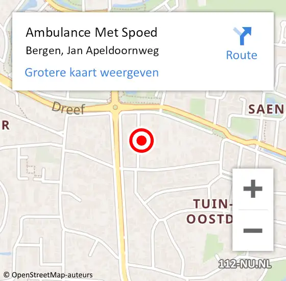 Locatie op kaart van de 112 melding: Ambulance Met Spoed Naar Bergen, Jan Apeldoornweg op 13 augustus 2023 21:03