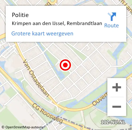 Locatie op kaart van de 112 melding: Politie Krimpen aan den IJssel, Rembrandtlaan op 4 september 2014 17:03