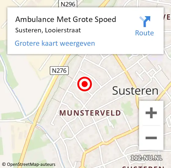 Locatie op kaart van de 112 melding: Ambulance Met Grote Spoed Naar Susteren, Looierstraat op 13 augustus 2023 21:25