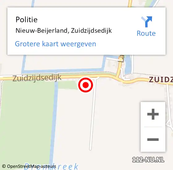 Locatie op kaart van de 112 melding: Politie Nieuw-Beijerland, Zuidzijdsedijk op 13 augustus 2023 21:38