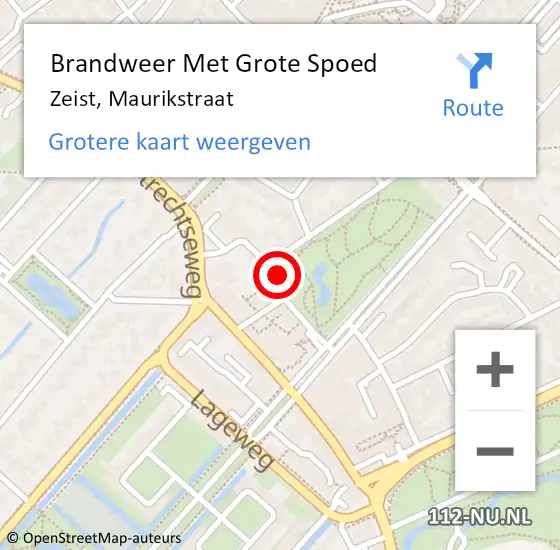 Locatie op kaart van de 112 melding: Brandweer Met Grote Spoed Naar Zeist, Maurikstraat op 13 augustus 2023 21:42