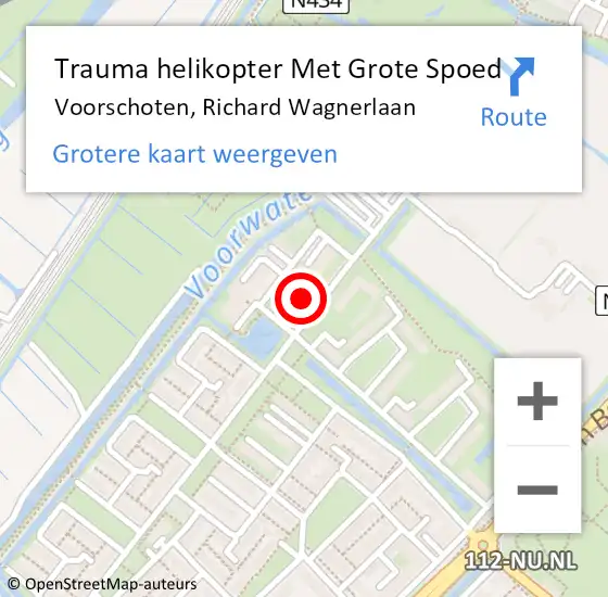 Locatie op kaart van de 112 melding: Trauma helikopter Met Grote Spoed Naar Voorschoten, Richard Wagnerlaan op 13 augustus 2023 22:39