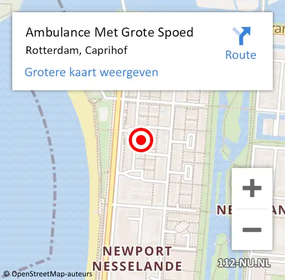 Locatie op kaart van de 112 melding: Ambulance Met Grote Spoed Naar Rotterdam, Caprihof op 13 augustus 2023 23:32