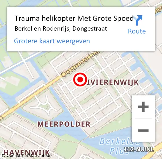 Locatie op kaart van de 112 melding: Trauma helikopter Met Grote Spoed Naar Berkel en Rodenrijs, Dongestraat op 13 augustus 2023 23:35