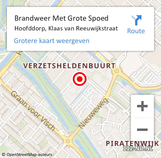 Locatie op kaart van de 112 melding: Brandweer Met Grote Spoed Naar Hoofddorp, Klaas van Reeuwijkstraat op 14 augustus 2023 00:16