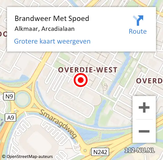 Locatie op kaart van de 112 melding: Brandweer Met Spoed Naar Alkmaar, Arcadialaan op 14 augustus 2023 00:19