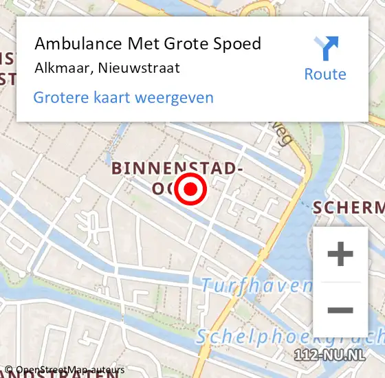 Locatie op kaart van de 112 melding: Ambulance Met Grote Spoed Naar Alkmaar, Nieuwstraat op 14 augustus 2023 01:25