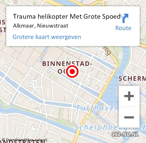 Locatie op kaart van de 112 melding: Trauma helikopter Met Grote Spoed Naar Alkmaar, Nieuwstraat op 14 augustus 2023 01:32