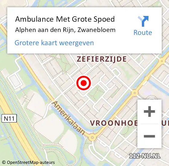 Locatie op kaart van de 112 melding: Ambulance Met Grote Spoed Naar Alphen aan den Rijn, Zwanebloem op 14 augustus 2023 01:44