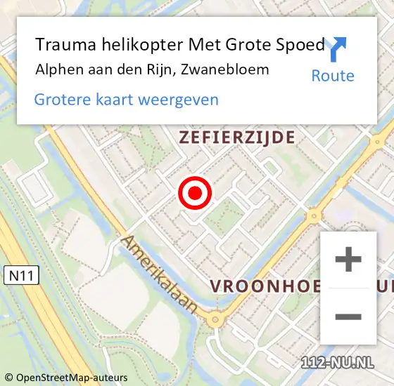 Locatie op kaart van de 112 melding: Trauma helikopter Met Grote Spoed Naar Alphen aan den Rijn, Zwanebloem op 14 augustus 2023 01:45