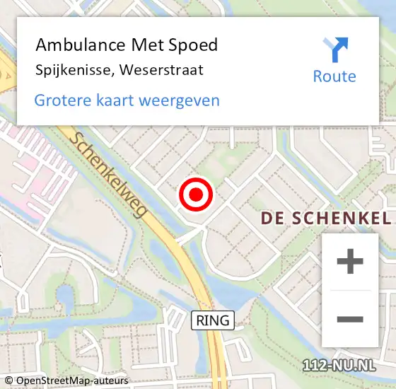 Locatie op kaart van de 112 melding: Ambulance Met Spoed Naar Spijkenisse, Weserstraat op 14 augustus 2023 02:15