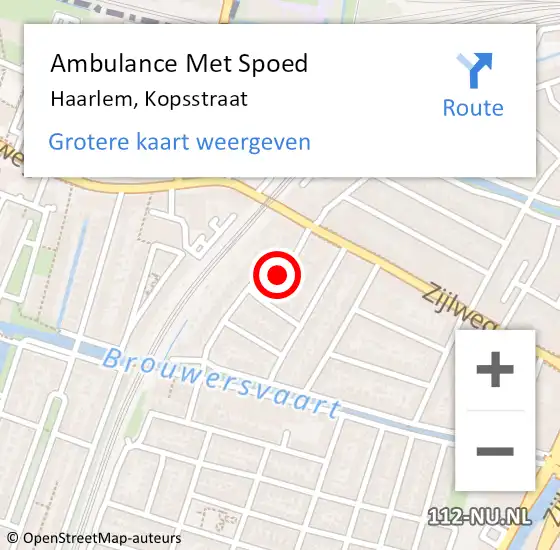 Locatie op kaart van de 112 melding: Ambulance Met Spoed Naar Haarlem, Kopsstraat op 14 augustus 2023 03:12