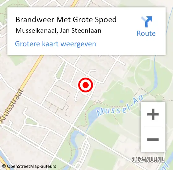 Locatie op kaart van de 112 melding: Brandweer Met Grote Spoed Naar Musselkanaal, Jan Steenlaan op 14 augustus 2023 07:10