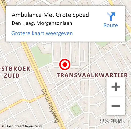 Locatie op kaart van de 112 melding: Ambulance Met Grote Spoed Naar Den Haag, Morgenzonlaan op 14 augustus 2023 07:49