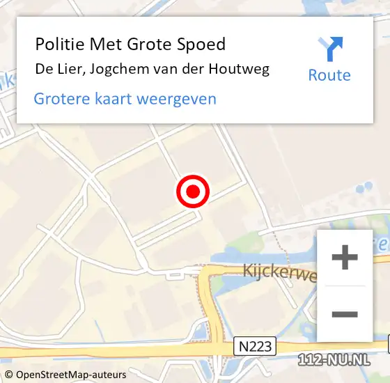 Locatie op kaart van de 112 melding: Politie Met Grote Spoed Naar De Lier, Jogchem van der Houtweg op 14 augustus 2023 07:57