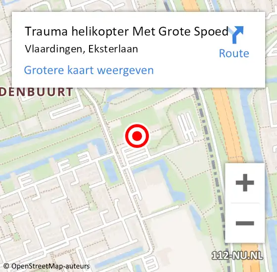 Locatie op kaart van de 112 melding: Trauma helikopter Met Grote Spoed Naar Vlaardingen, Eksterlaan op 14 augustus 2023 08:16