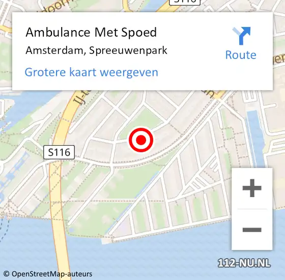Locatie op kaart van de 112 melding: Ambulance Met Spoed Naar Amsterdam, Spreeuwenpark op 14 augustus 2023 08:29