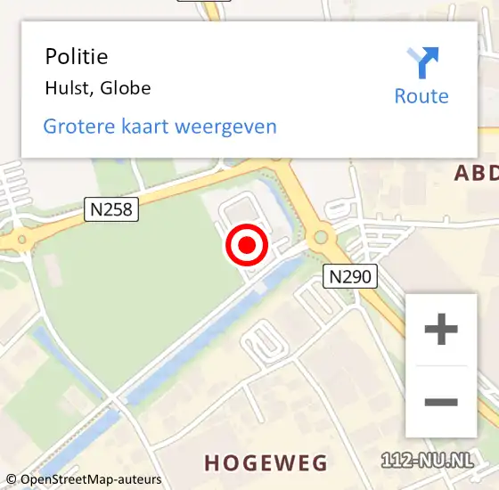 Locatie op kaart van de 112 melding: Politie Hulst, Globe op 14 augustus 2023 08:38