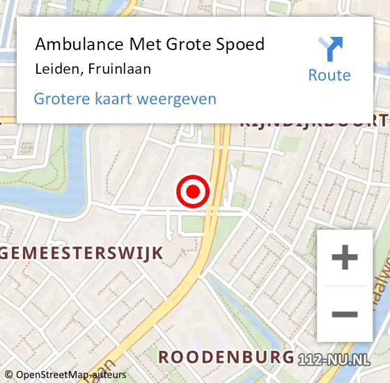 Locatie op kaart van de 112 melding: Ambulance Met Grote Spoed Naar Leiden, Fruinlaan op 14 augustus 2023 08:44
