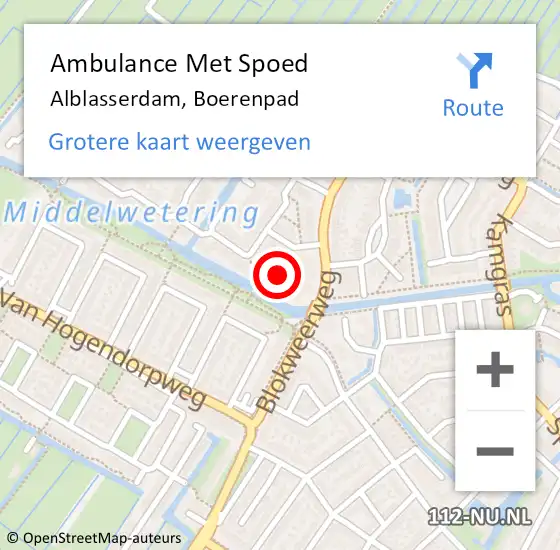 Locatie op kaart van de 112 melding: Ambulance Met Spoed Naar Alblasserdam, Boerenpad op 14 augustus 2023 10:03