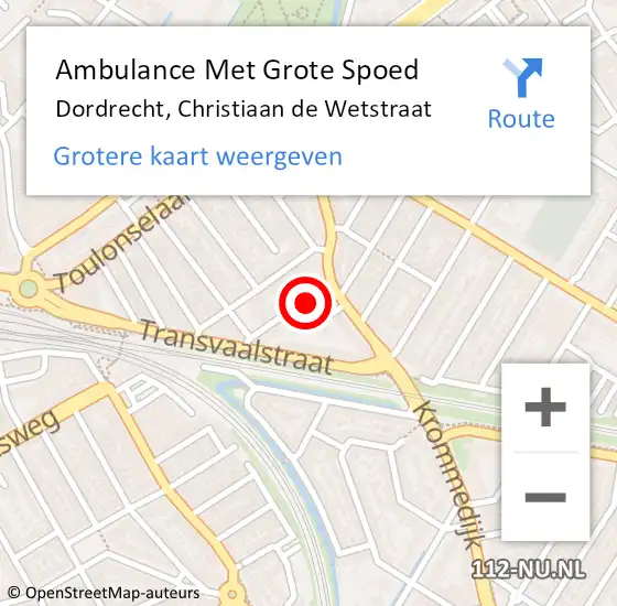 Locatie op kaart van de 112 melding: Ambulance Met Grote Spoed Naar Dordrecht, Christiaan de Wetstraat op 14 augustus 2023 10:24