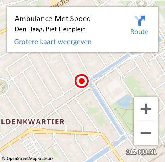 Locatie op kaart van de 112 melding: Ambulance Met Spoed Naar Den Haag, Piet Heinplein op 14 augustus 2023 10:25