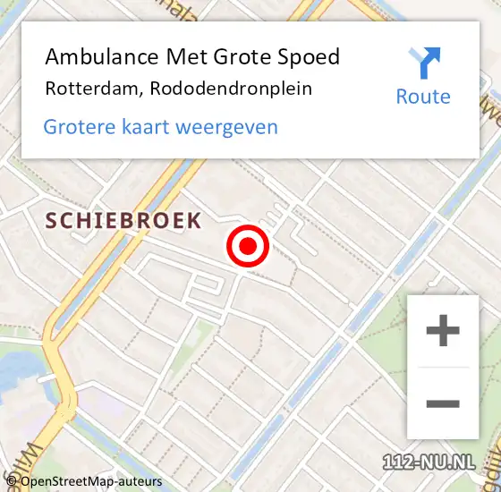 Locatie op kaart van de 112 melding: Ambulance Met Grote Spoed Naar Rotterdam, Rododendronplein op 14 augustus 2023 10:37