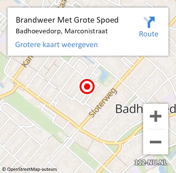 Locatie op kaart van de 112 melding: Brandweer Met Grote Spoed Naar Badhoevedorp, Marconistraat op 14 augustus 2023 11:11