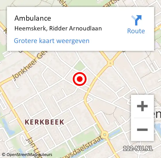 Locatie op kaart van de 112 melding: Ambulance Heemskerk, Ridder Arnoudlaan op 14 augustus 2023 11:42
