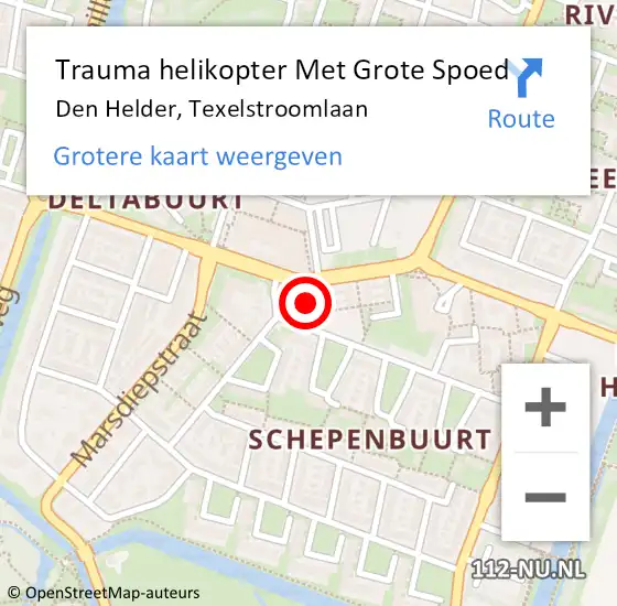 Locatie op kaart van de 112 melding: Trauma helikopter Met Grote Spoed Naar Den Helder, Texelstroomlaan op 14 augustus 2023 11:53