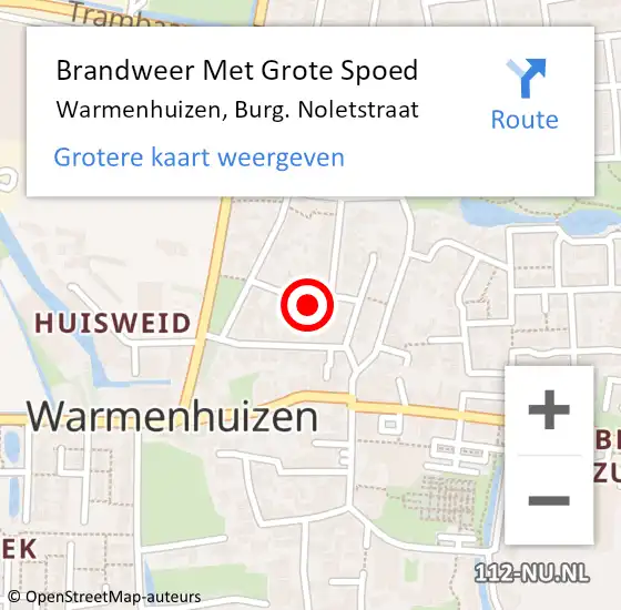 Locatie op kaart van de 112 melding: Brandweer Met Grote Spoed Naar Warmenhuizen, Burg. Noletstraat op 14 augustus 2023 12:28