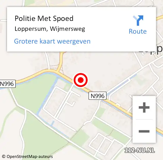 Locatie op kaart van de 112 melding: Politie Met Spoed Naar Loppersum, Wijmersweg op 14 augustus 2023 13:10