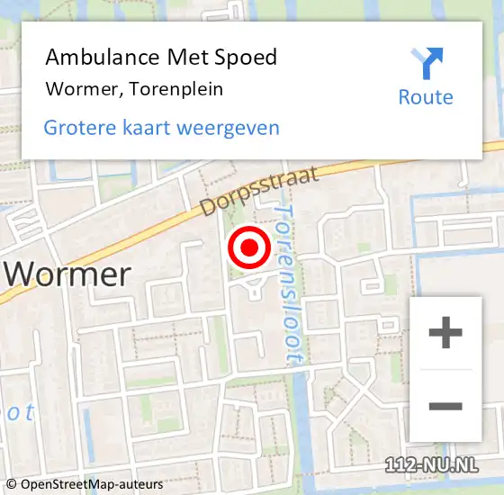 Locatie op kaart van de 112 melding: Ambulance Met Spoed Naar Wormer, Torenplein op 14 augustus 2023 13:49