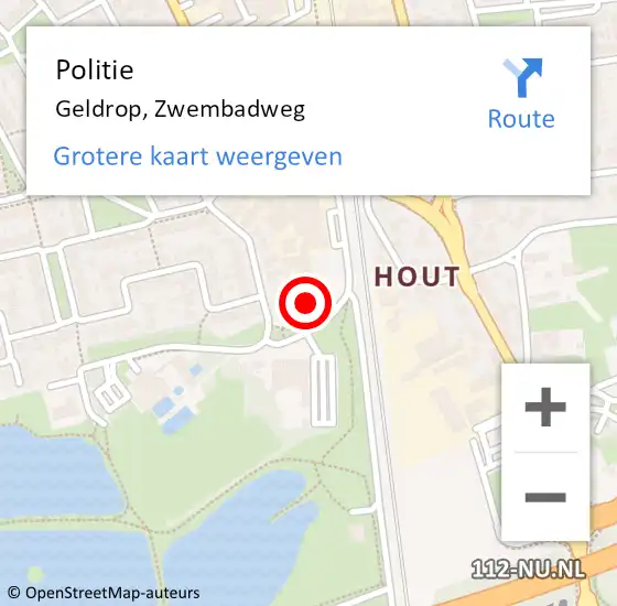 Locatie op kaart van de 112 melding: Politie Geldrop, Zwembadweg op 14 augustus 2023 13:54