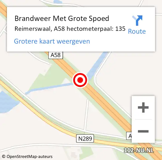 Locatie op kaart van de 112 melding: Brandweer Met Grote Spoed Naar Reimerswaal, A58 hectometerpaal: 135 op 14 augustus 2023 14:02